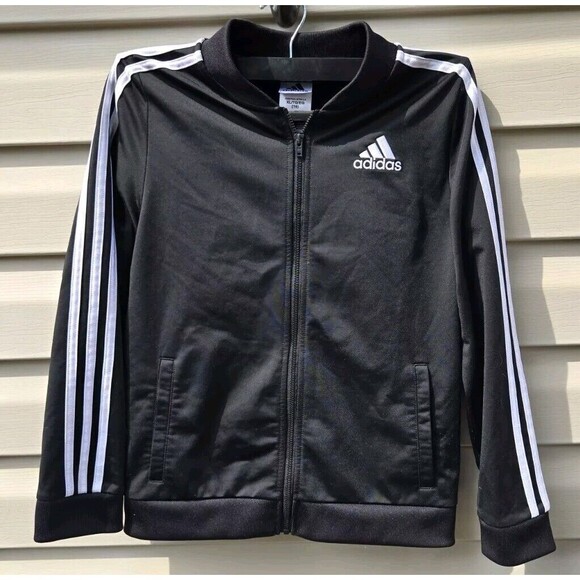 ADIDAS Girls XL 16 Black 3-Stripes Jacket Zip-up Tricot Track Gym Sports AP4472 - Picture 2 of 8